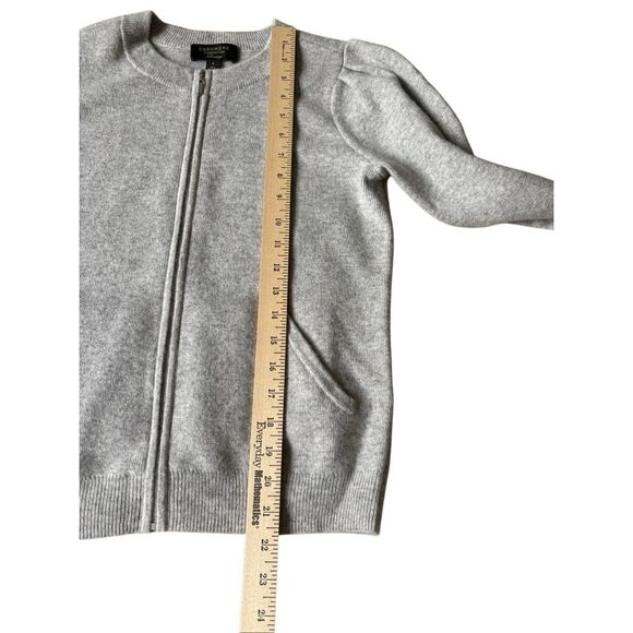 Charter Club Cashmere Full Zip Cardigan size S Zip Up Puff Sleeve Gray - Picture 6 of 10